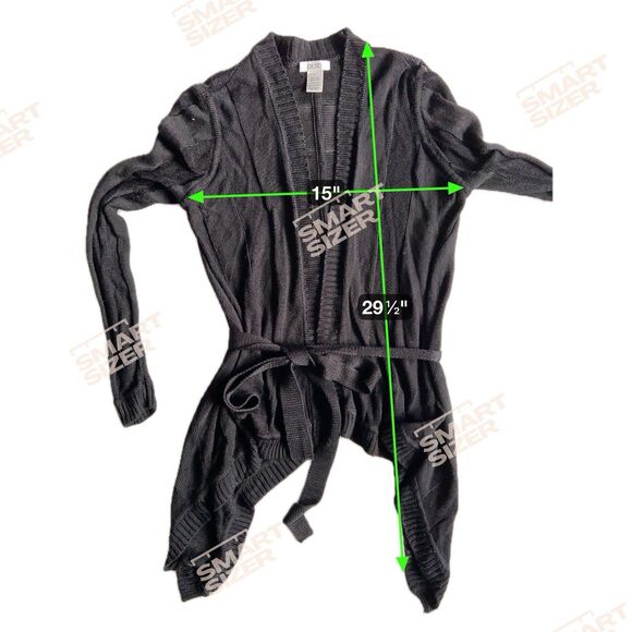 Cache Belted Open Front Waterfall Cardigan Size M Black Lightweight Office Chic - Picture 6 of 8